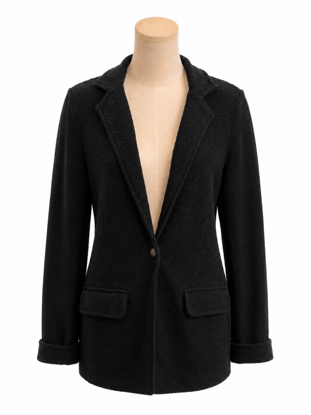 Maeve Anthropologie Black Cotton Knit Sweater Blazer Medium Textured Cuffed